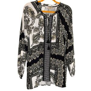 Casa Cabana Boho Blouse Shirt Top Tunic Mixed Print Black White XL bv